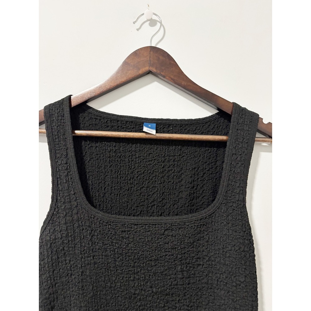 Old Navy Tank Top Women Size M Black Textured Square Neck Stretch Sleeveless - Picture 5 of 7